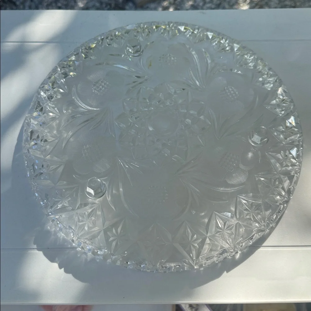 Rare American Brilliant Cut Antique 12” Crystal Glass Serving Platter